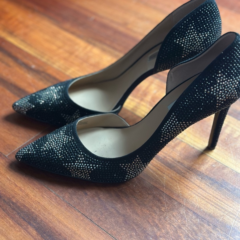 INC Star Black Stiletto Heels with Rhinestone Detailing